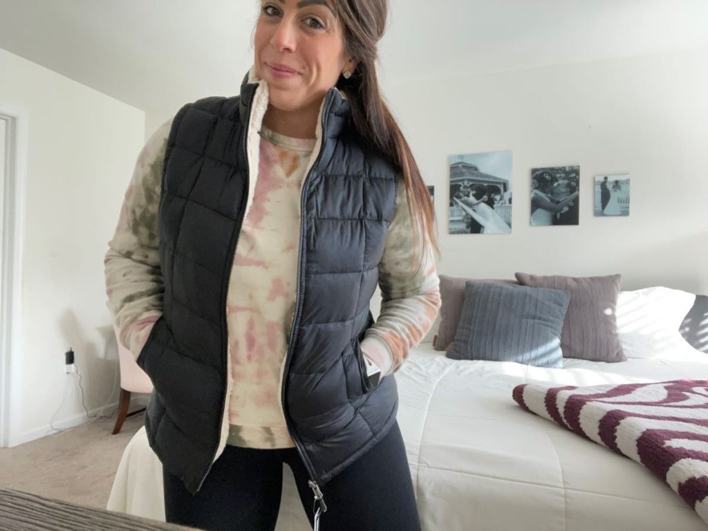 woman wearing a 32 degrees sherpa vest