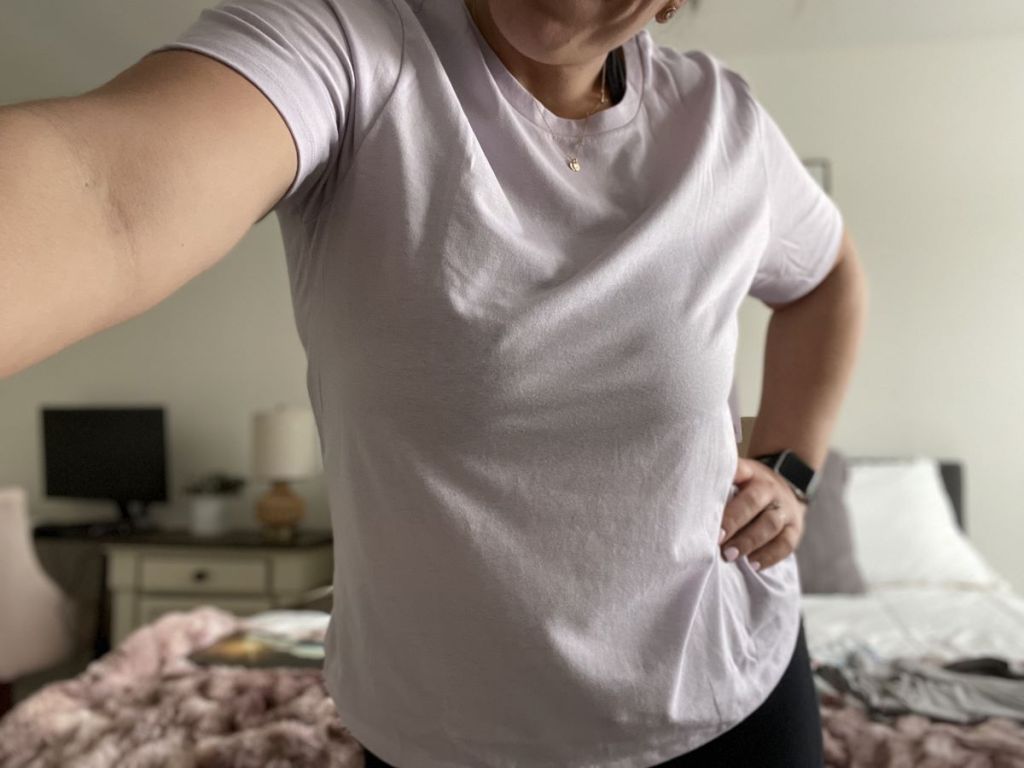 woman wearing a 32 Degrees Soft Cotton Tee