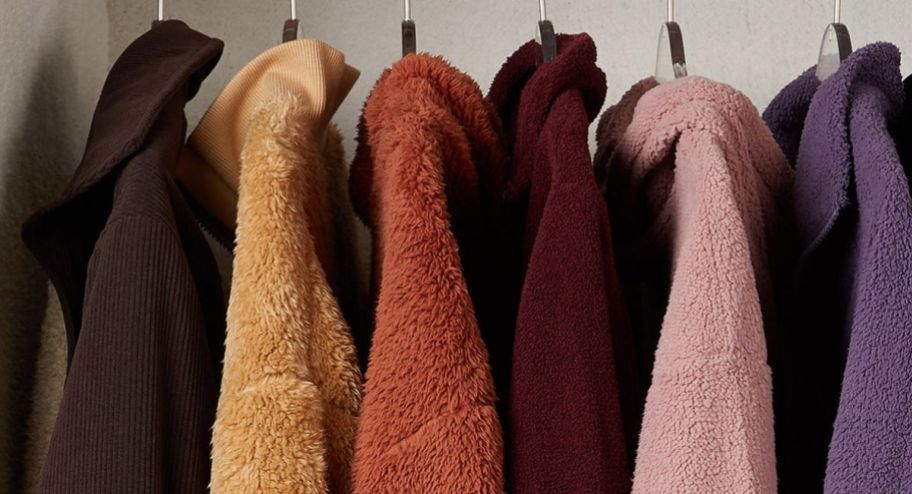 display of jackets on a rack