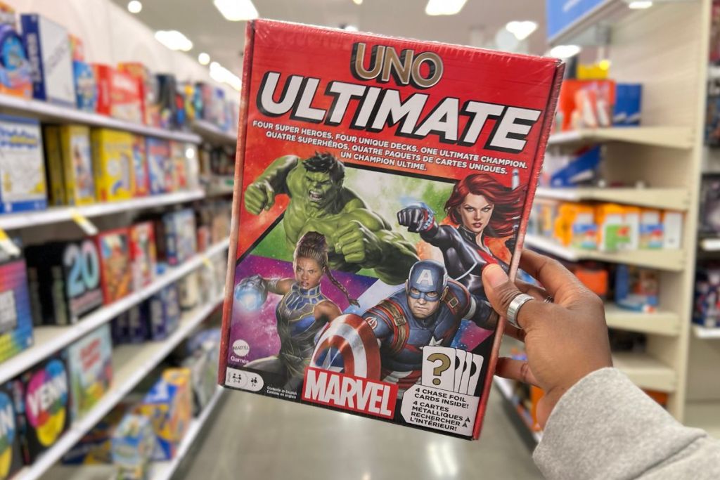 UNO Ultimate Marvel Edition in woman's hand