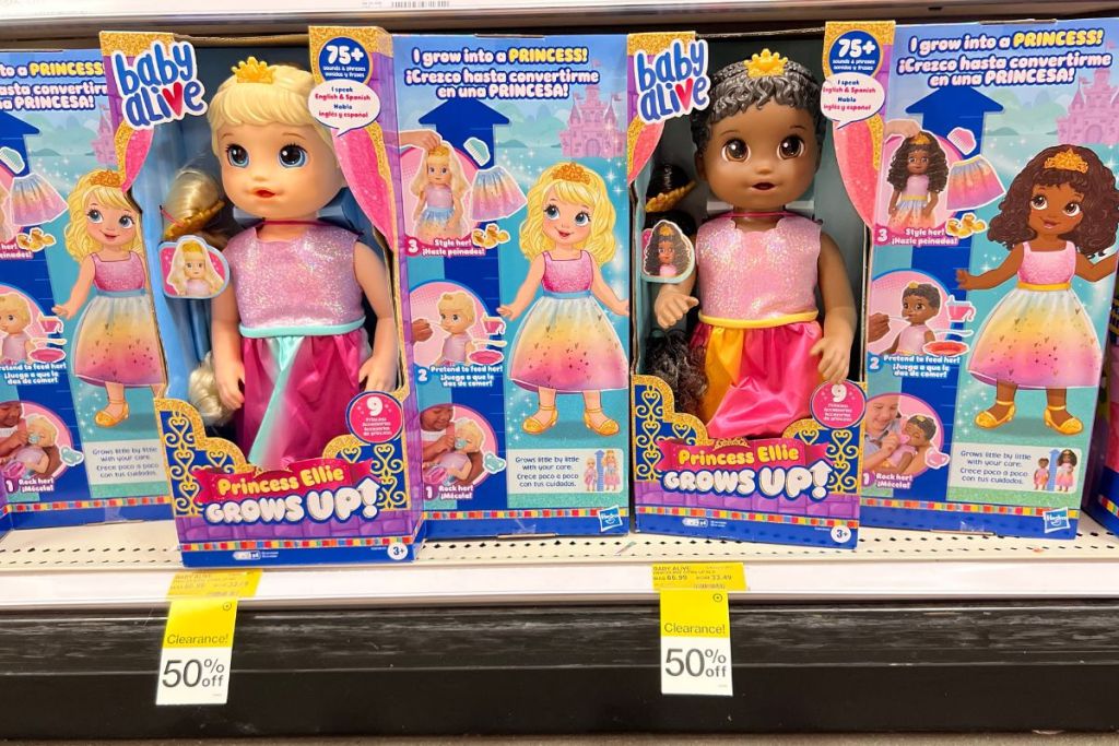 Baby Alive Dolls in boxes on shelf at Target