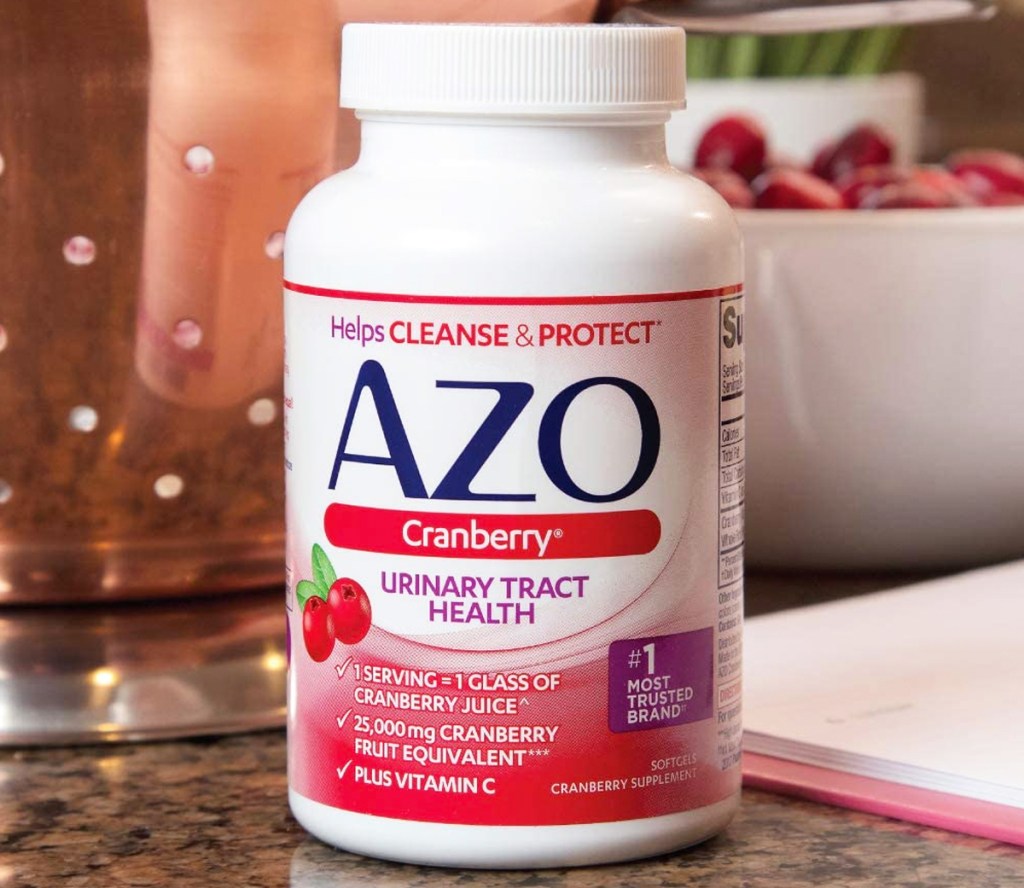 bottle of AZO Cranberry Urinary Tract Health Supplement