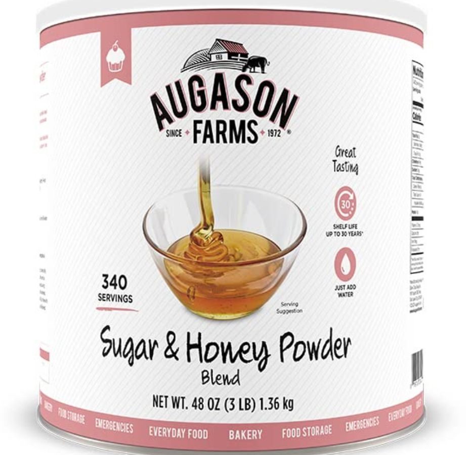 #10 can of Augason Farms Sugar & Honey Powder