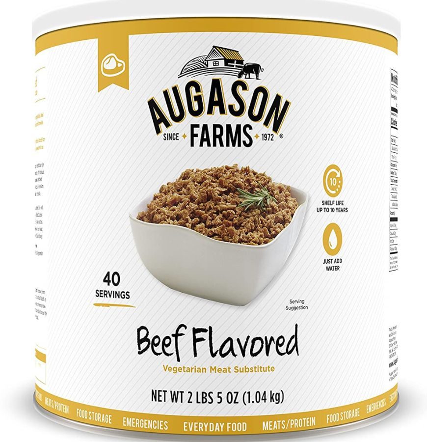 #10 can of Auguson Farms Beef Flavored Meat Substitute