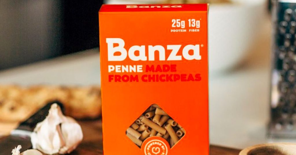 Banza Chickpea Pasta Box on counter