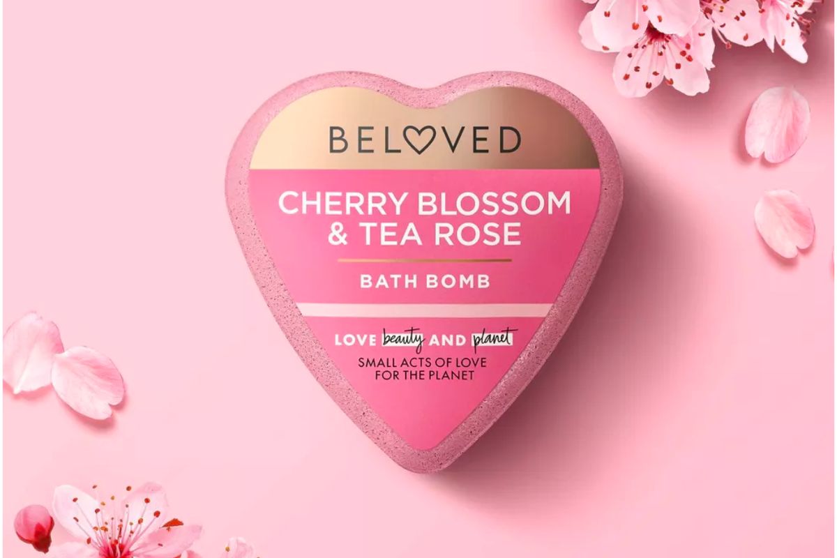 Beloved cherry blossom bath bomb with cherry blossoms and rose petals 