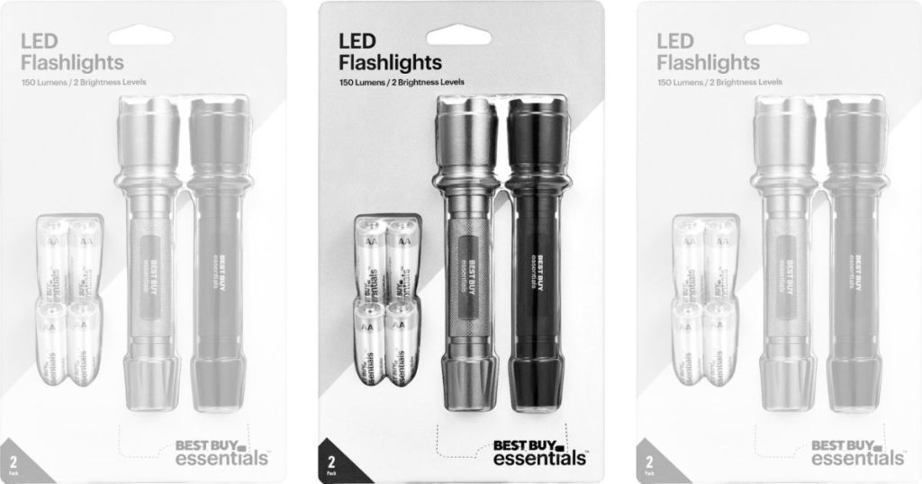 Best Buy 150 lumen flashlight 2 pack blister pack with batteries. 