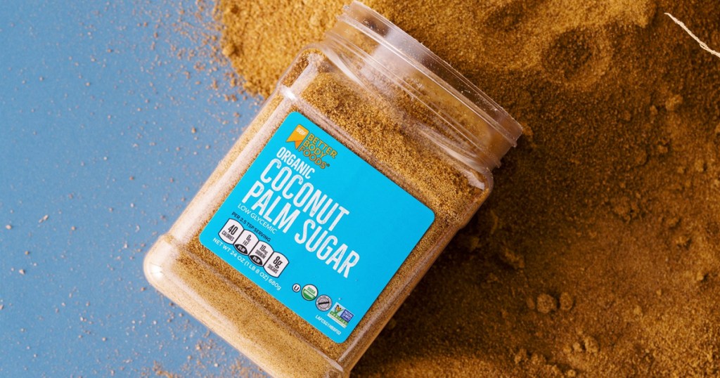 spilled container of BetterBody Foods Organic Coconut Palm Sugar