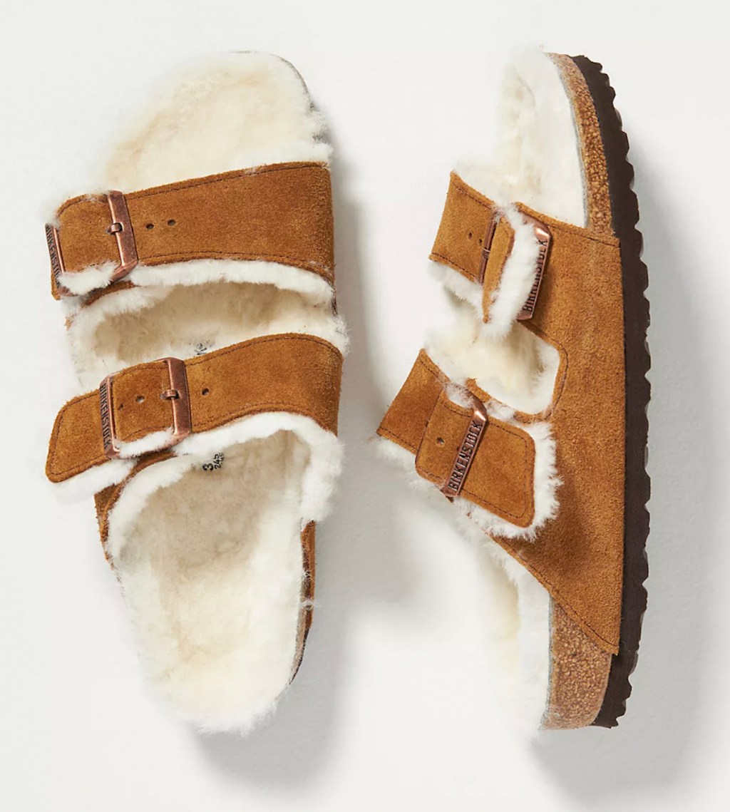 lined brown suede birkenstock sandals
