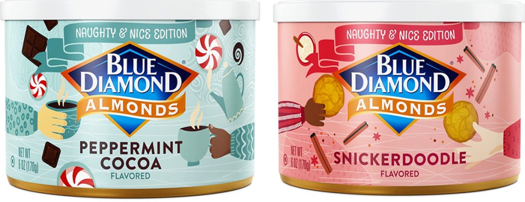 two cans of Blue Diamond Almonds