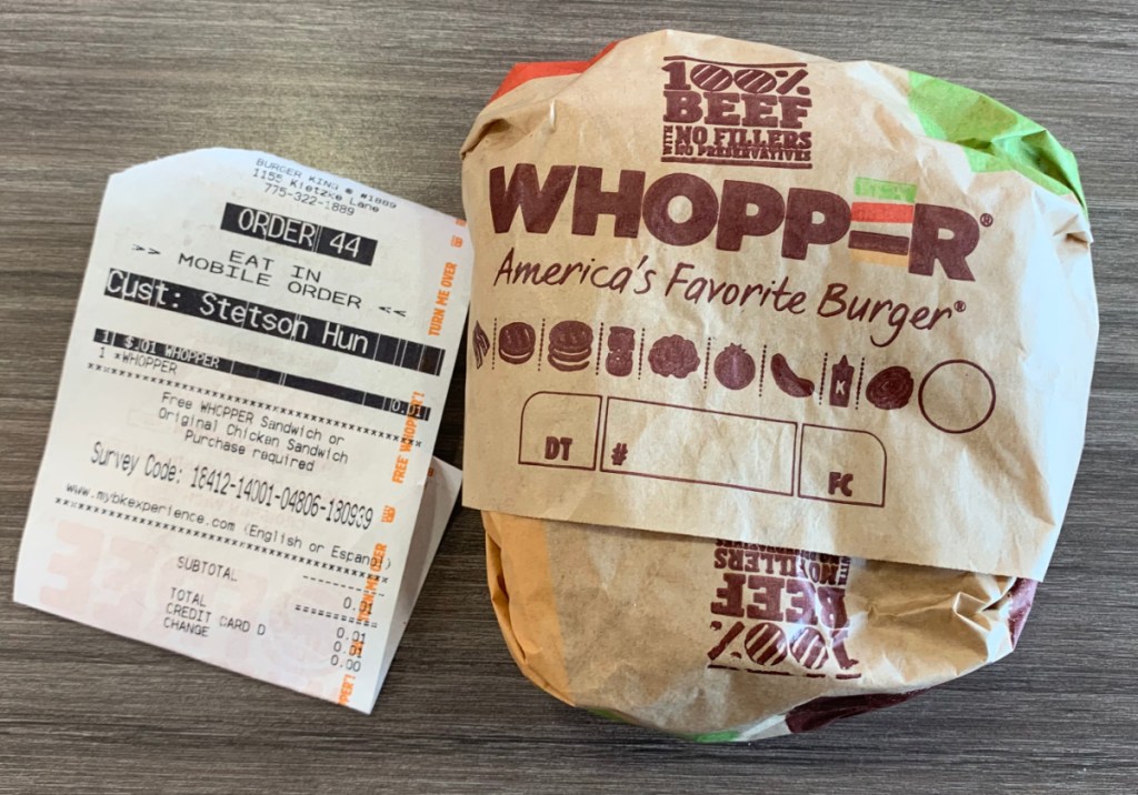 Burger King Receipt Survey has coupon for free whopper