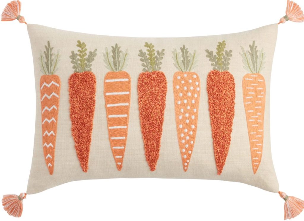 Throw pillow with carrots on it