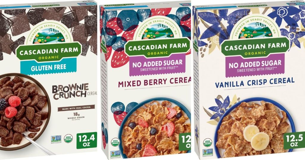 3 boxes of Cascadian Farm cereal