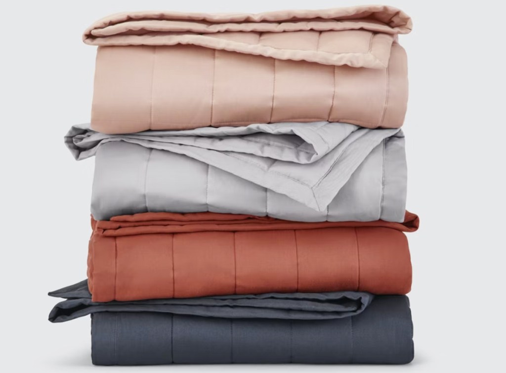 stack of folded weighted blankets