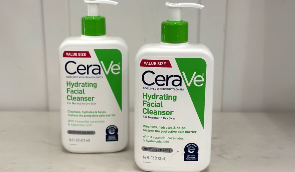 two bottles of cerave hydrating facial cleanser