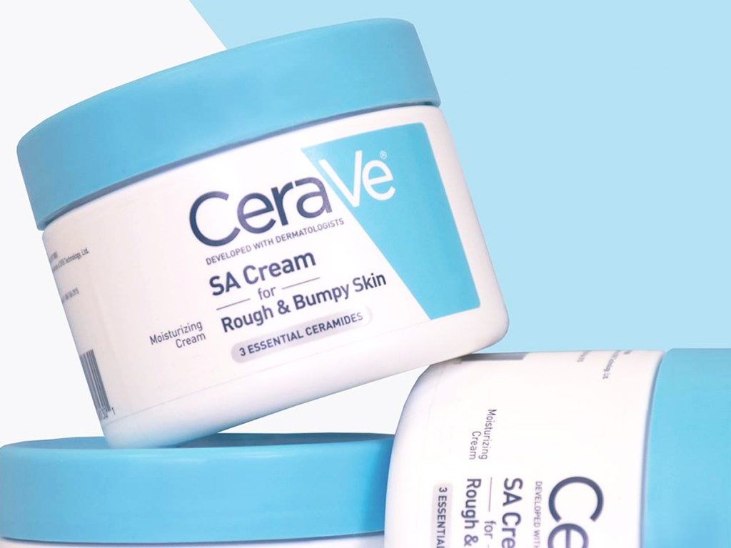 stacked jars of CeraVe SA Moisturizing Cream