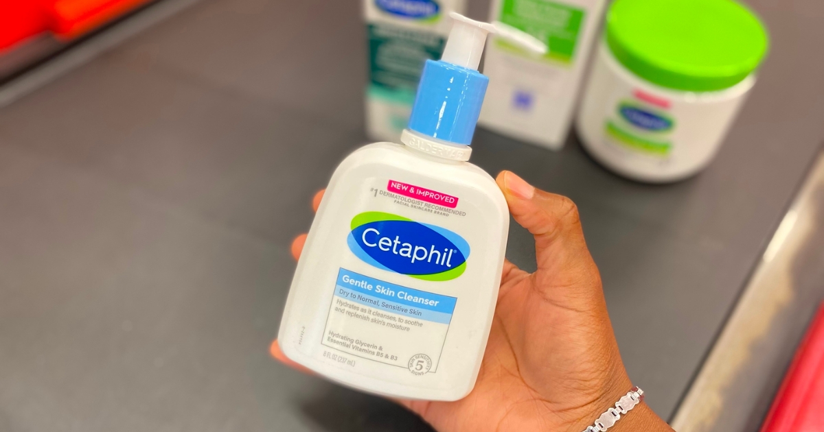 hand holding cetaphil skin cleanser in store
