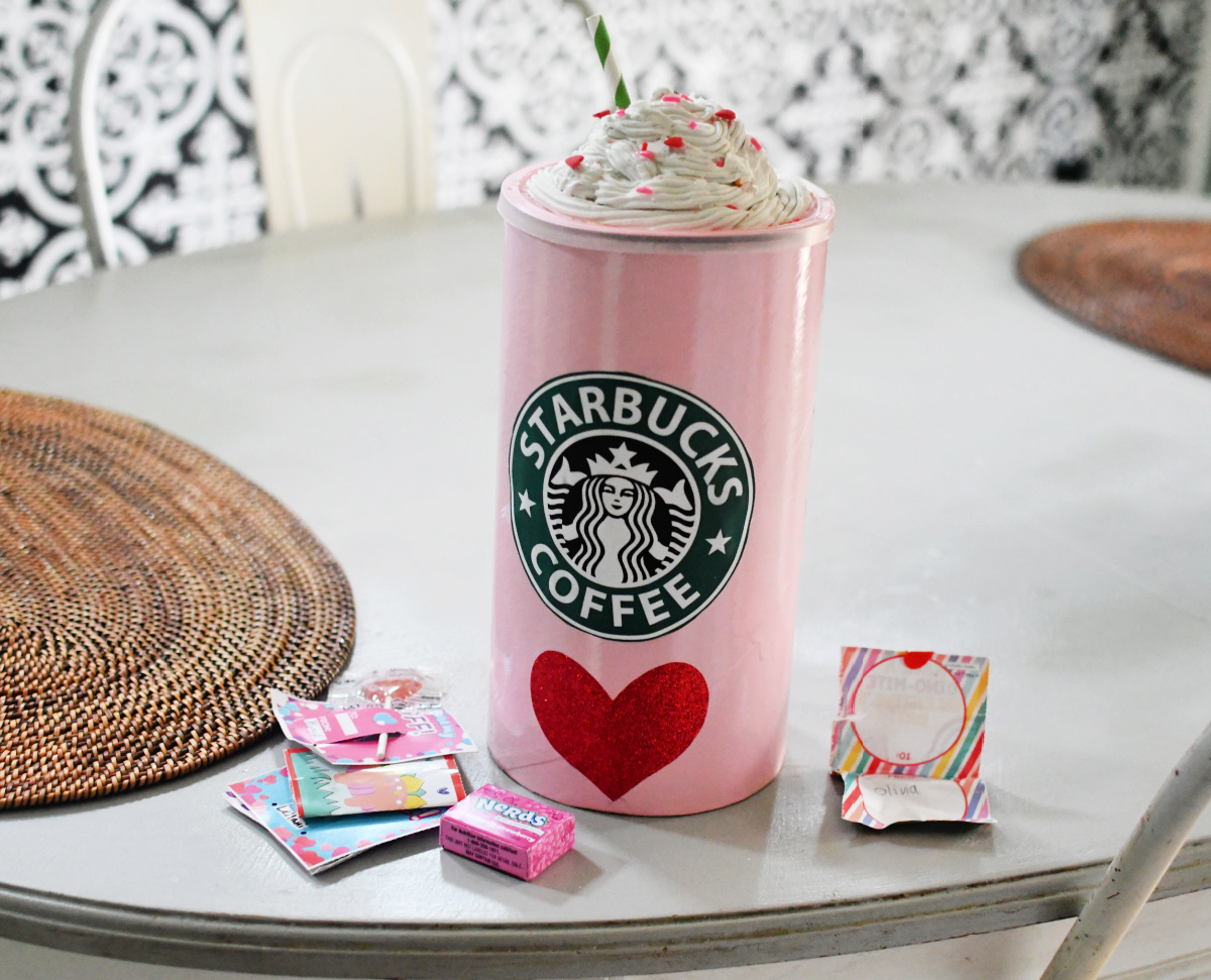 DIY Valentine's Day box gift using an oatmeal container and starbucks logo