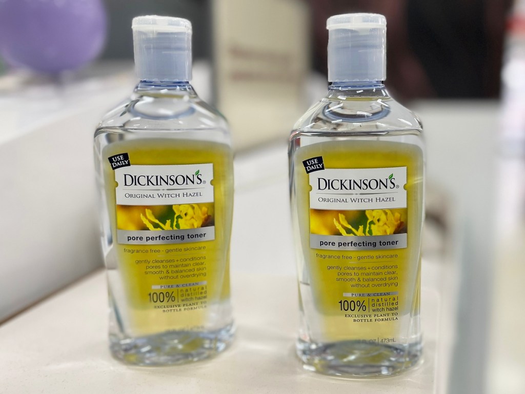 two bottles of Dickinson's Original Witch Hazel Pore Perfecting Toner