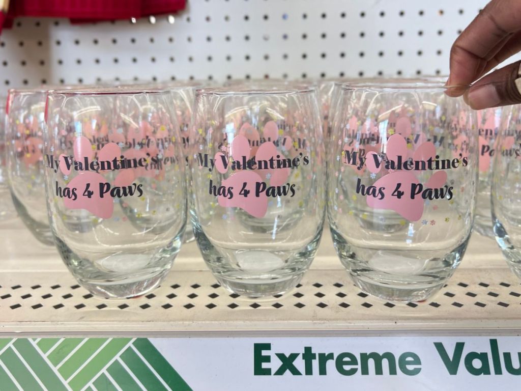 Dollar Store Valentine's Day Stemless Wine Glasses 4 Paws