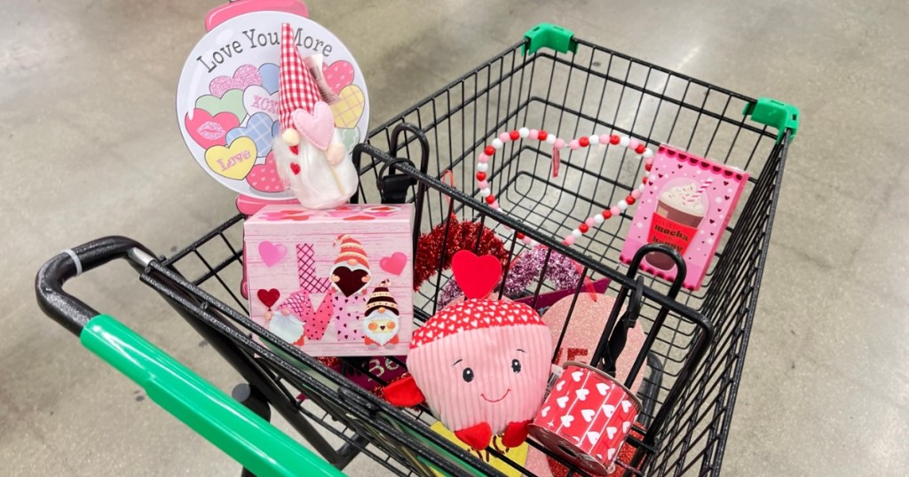 dollar tree valentine's decor in shopping cart