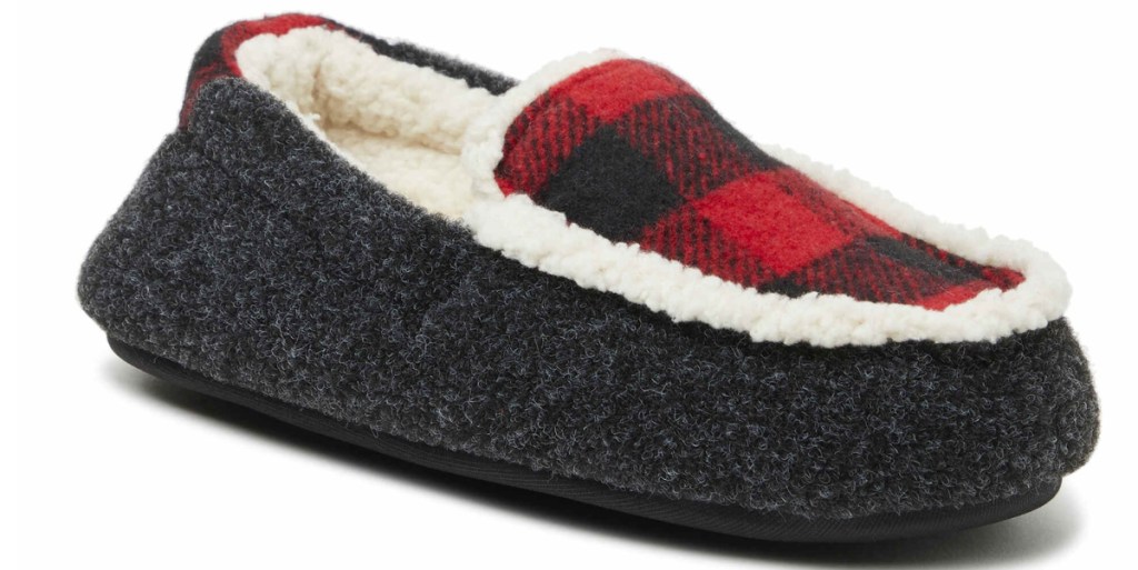 Dreamfoams Kids Hunter Felted Microwool and Plaid Moccasin Slipper