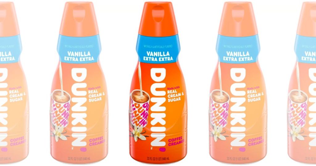 a 32 ounce bottle of Dunkin donuts vanilla extra extra Creamer