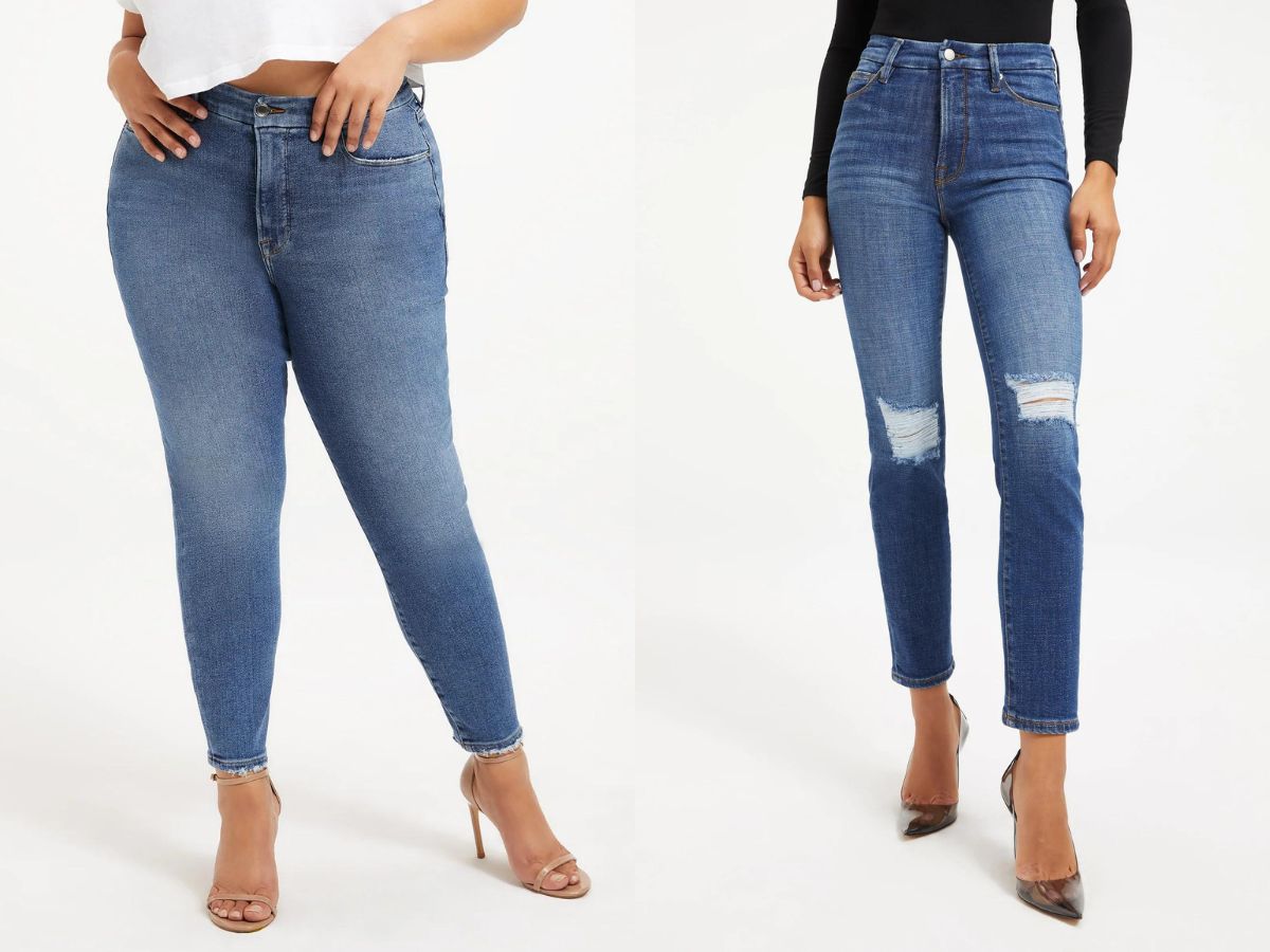 Two women in Good American Jeans and heels
