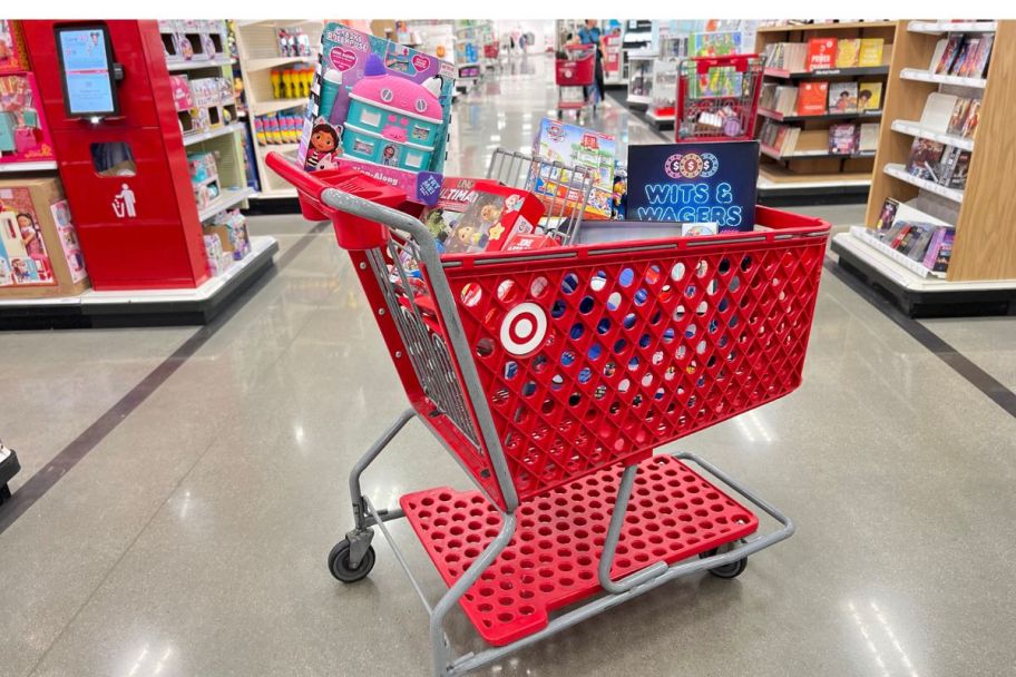 Target Shopping Cart filled with Toys Target from the Semi Annual Toy Clearance