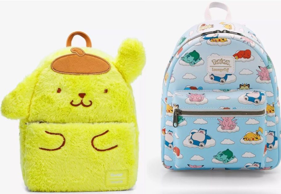 Stock images of Loungefly PoPompurin and Pokemon mini backpacks