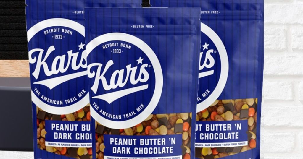 3 bags of Kar's Nuts Peanut Butter ‘n Dark Chocolate Trail Mix 