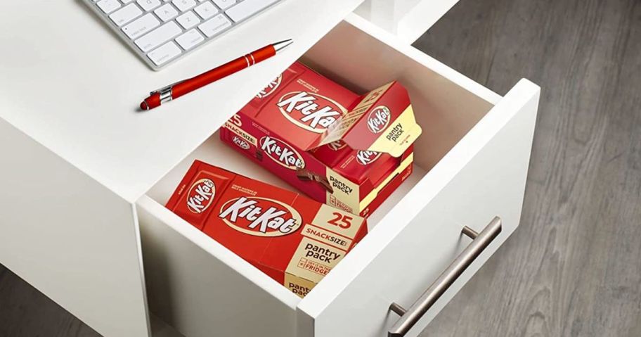 Kit Kat Pantry packs in desk drawer