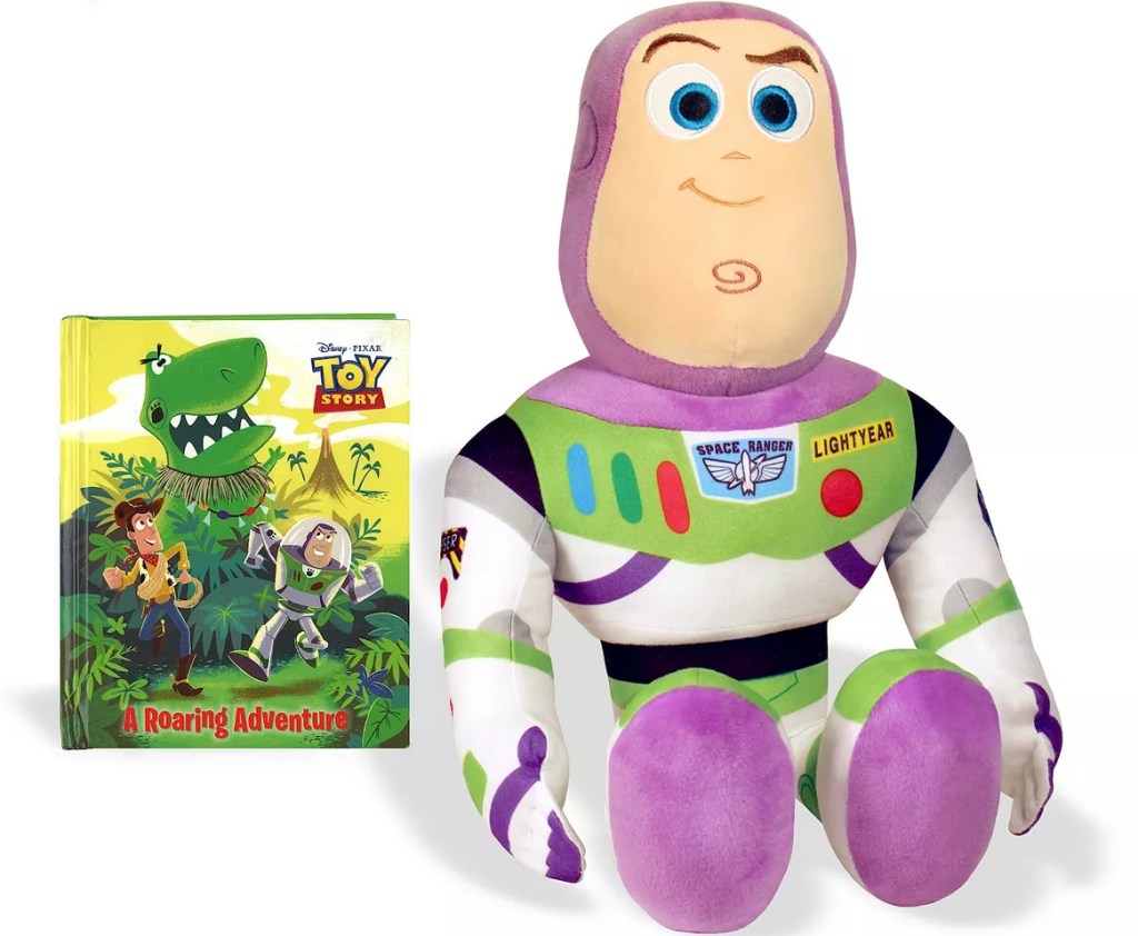 Toy Story book and a plush Buzz Lightyear