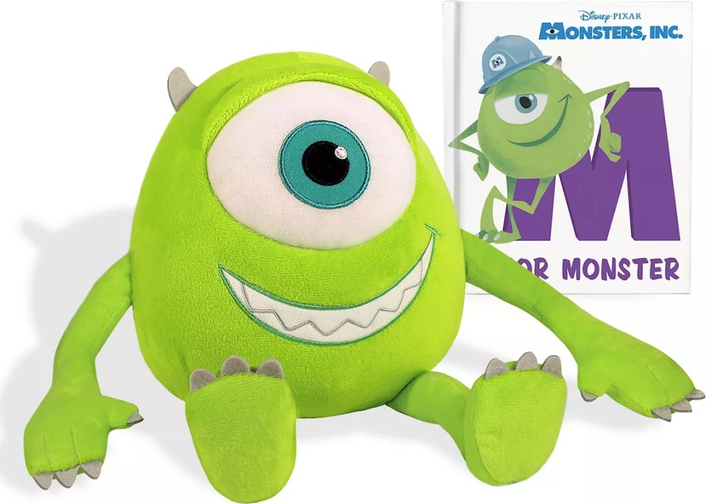 Mike Wasowski plush toy and a Monster Inc. book