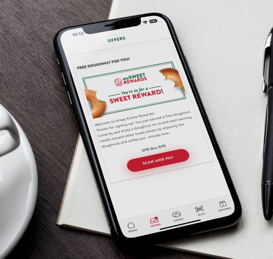 The Krispy Kreme App, one of the apps that give you free food at sign up.