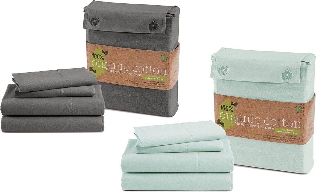 sheet sets in dark grey and light blue colors