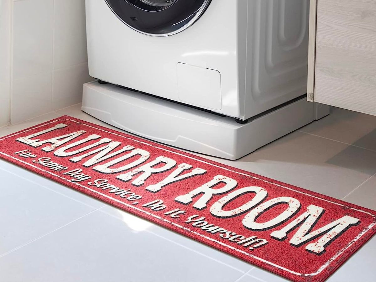 Laundry room runner rug 20 x 59 in red