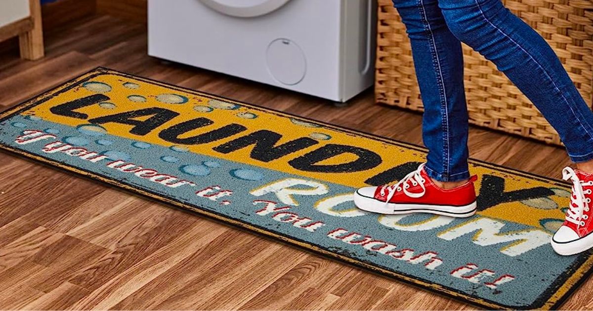 Laundry room runner rug yellow gray