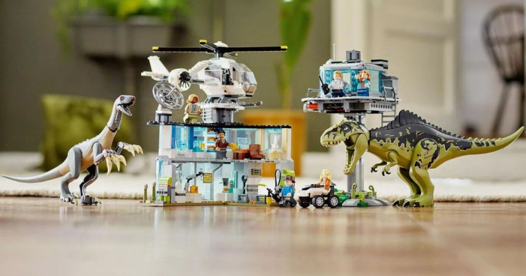 lego dinosaur and helicopter set
