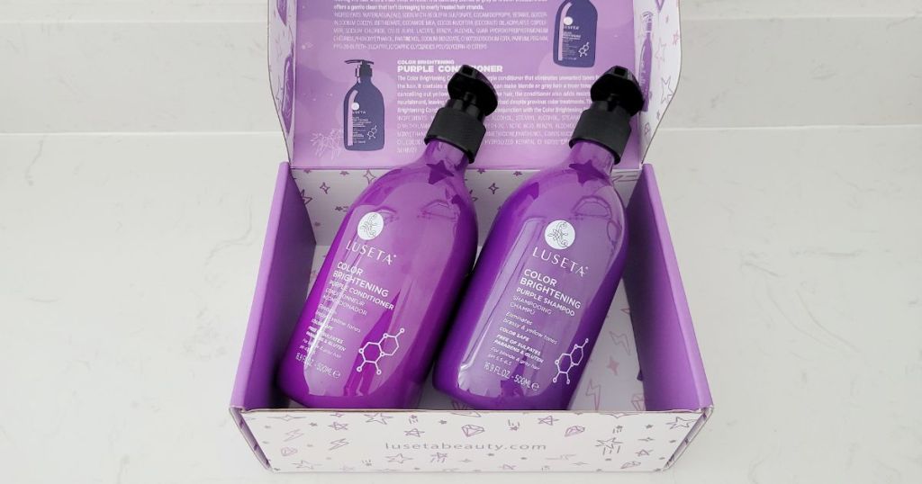 two bottles of luseta shampoo and conditioner in box