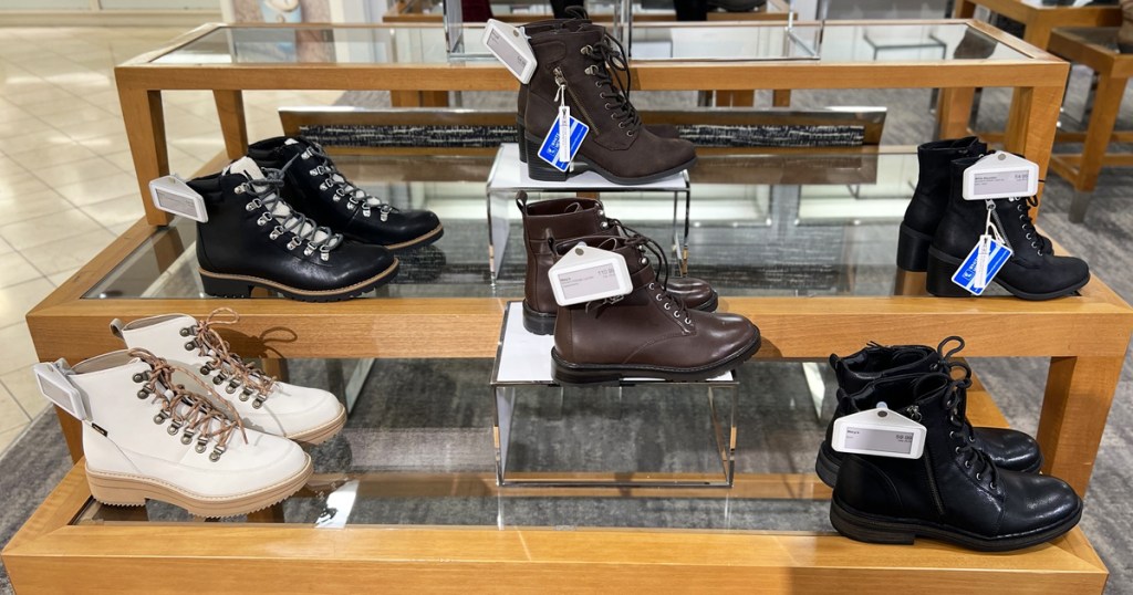 display of women's boots at Macy's