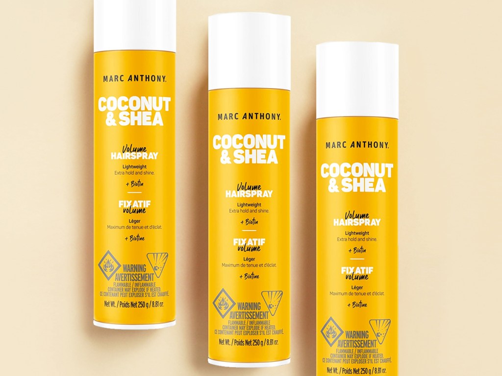 three bottles of Marc Anthony Coconut & Shea Volume Hairspray