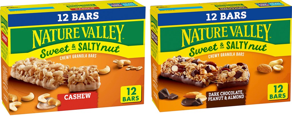 two boxes of Nature Valley Sweet & Salty Nut Granola Bars