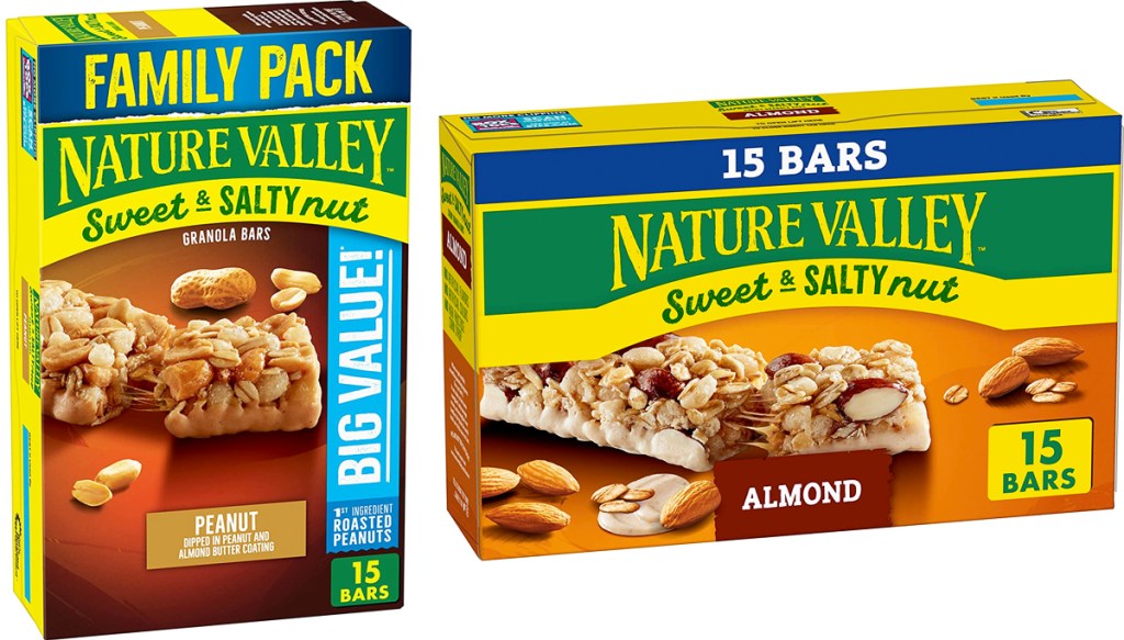 two boxes of Nature Valley Sweet & Salty Nut Granola Bars
