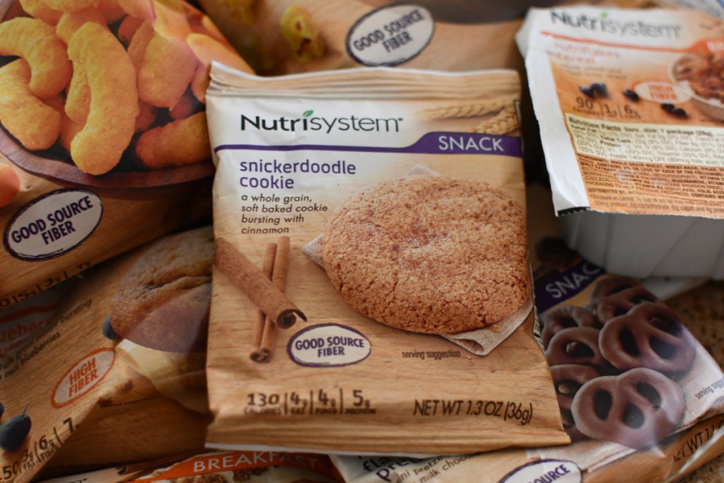 Several Nutrisystem snacks including a snickerdoodle cookie