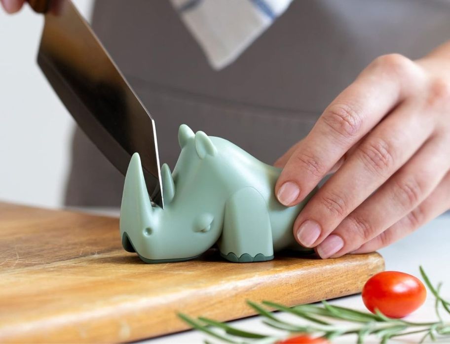a rhino-shaped knife sharpener