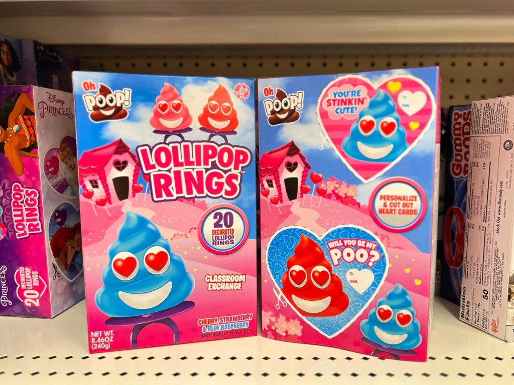 Oh Poop! Valentine's Day Classroom Exchange Lollipop Rings 20-Count Box