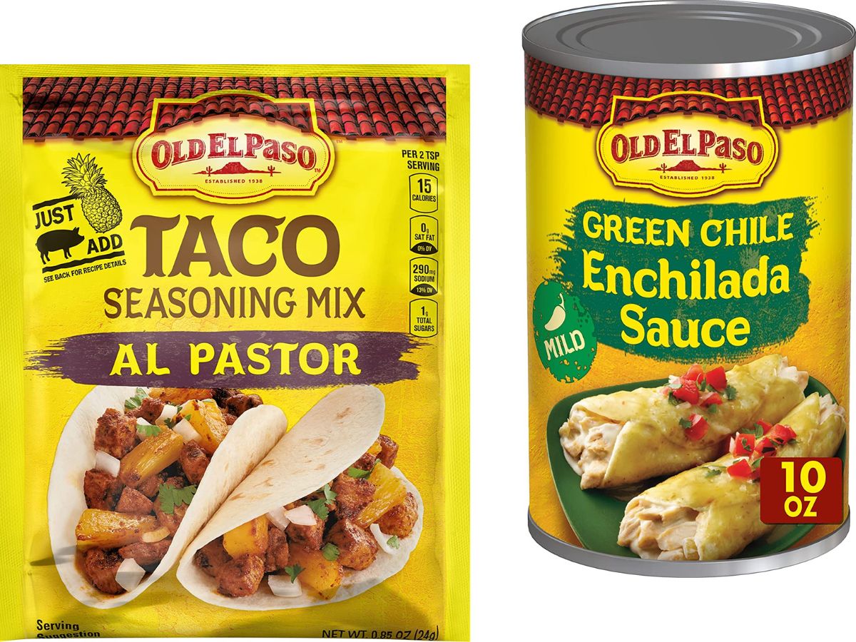 Old El Paso Taco Seasoning Pouch and Enchilada Sauce Can