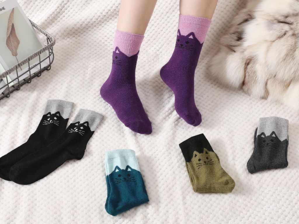 Pleneal Wool Socks for Women Cats