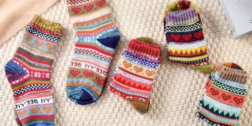 Women’s Wool Socks 5-Pack from $5.99 on Amazon | Tons of Fun Designs